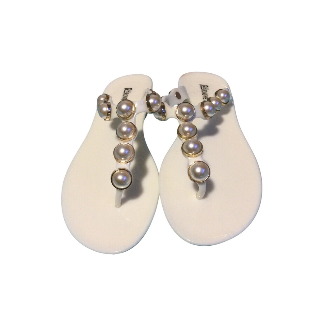 Rilong Pearl Embellished Thong Sandals Slip On Flats White size 5.5